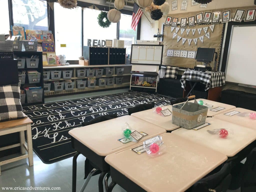 rug and desks farmhouse classroom