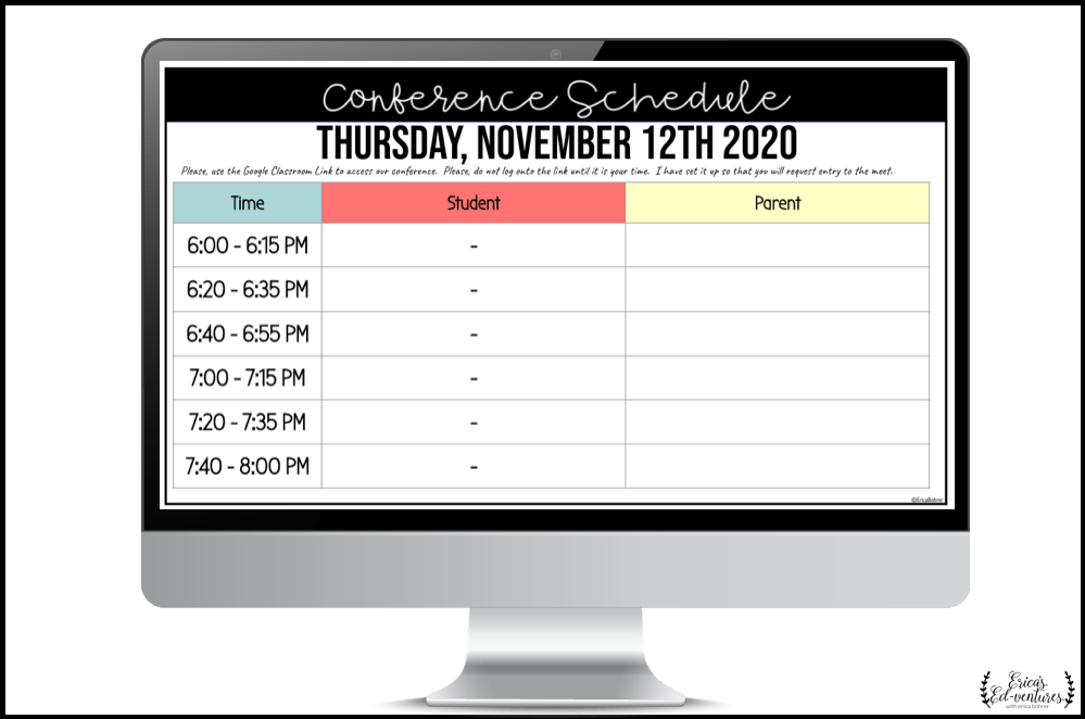 Virtual Parent Teacher Conference Schedule.