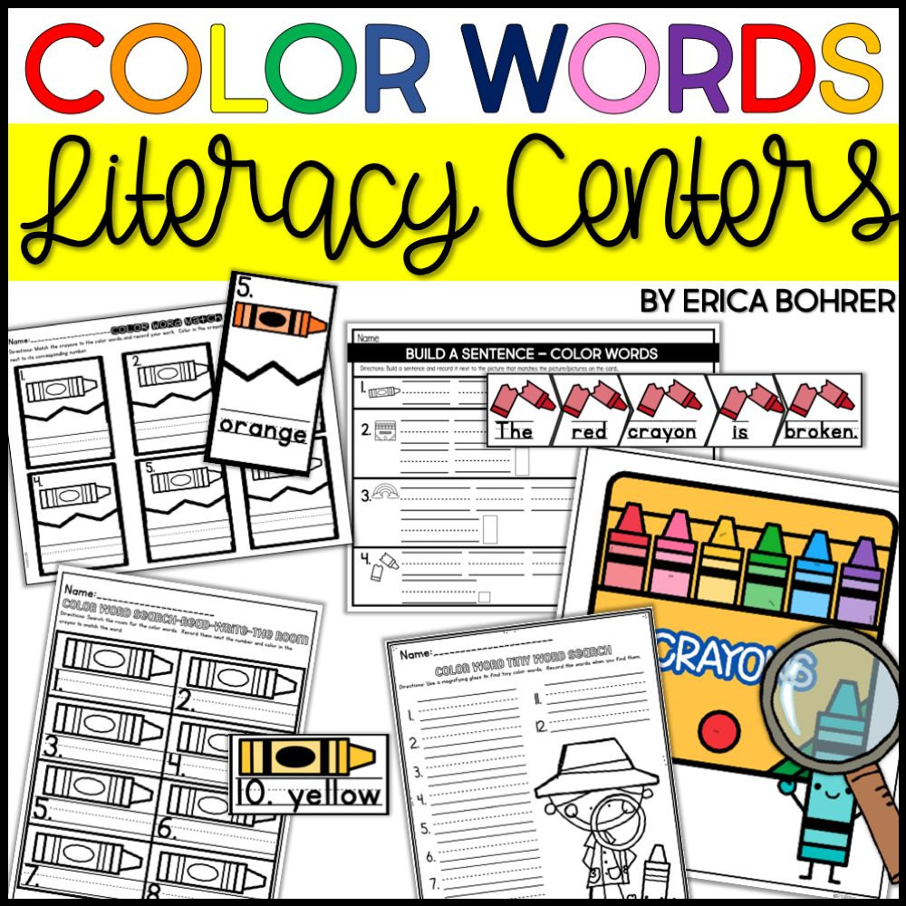 Color Word Centers for First Grade or the End of Kindergarten