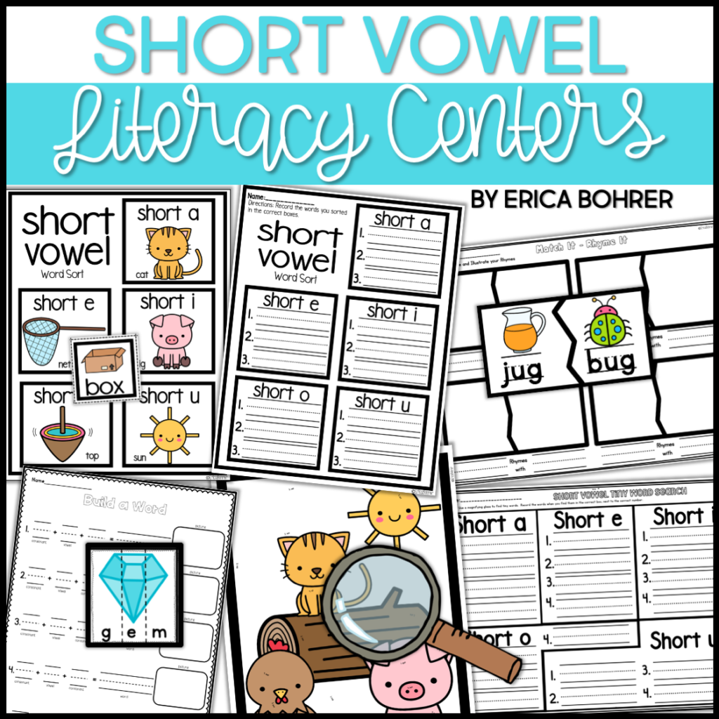 Free short vowel phonics based literacy centers