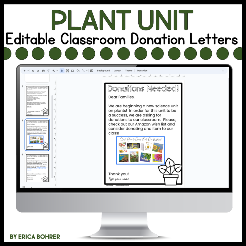 Parent Donation Letter for Plant Supplies