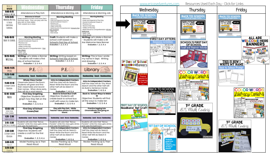 First Week of First Grade Lesson Plans