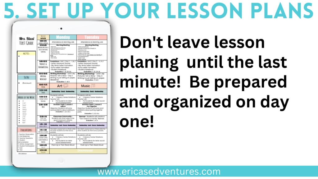 Set up your lesson plan book