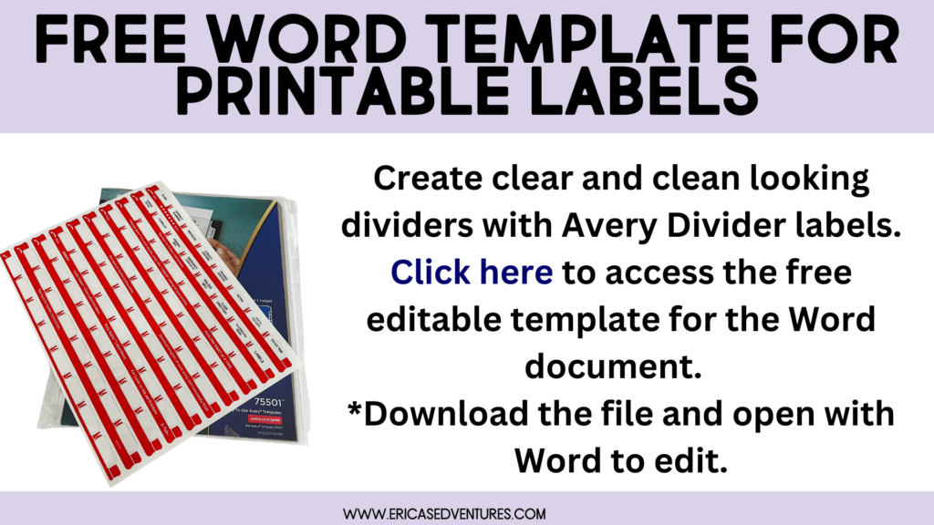 Free Word Template for Printable Divider Tab Labels