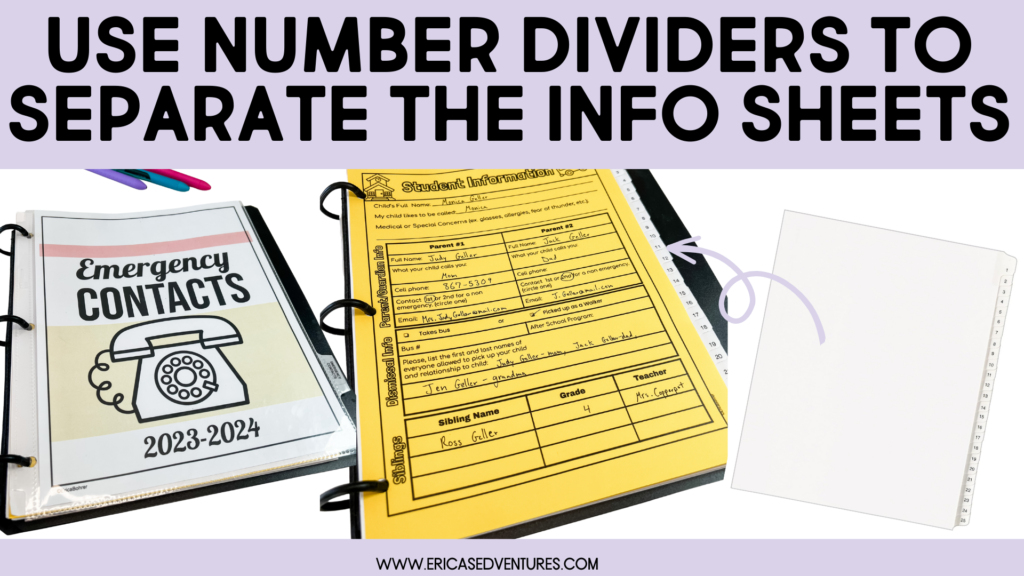 Use number dividers to separate student info